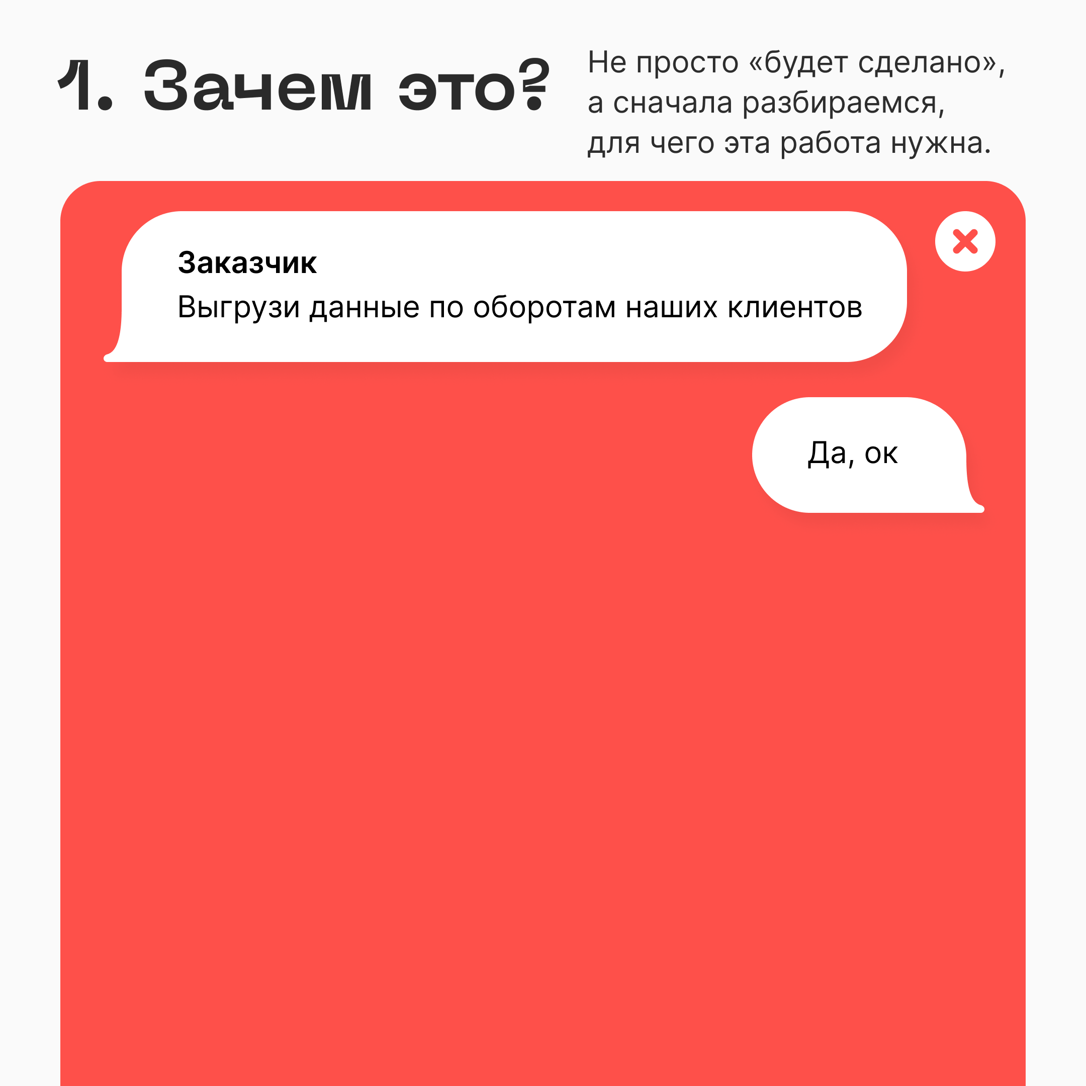 Зачем это? 
Не просто «будет сделано», а сначала разбираемся, для чего эта работа нужна.