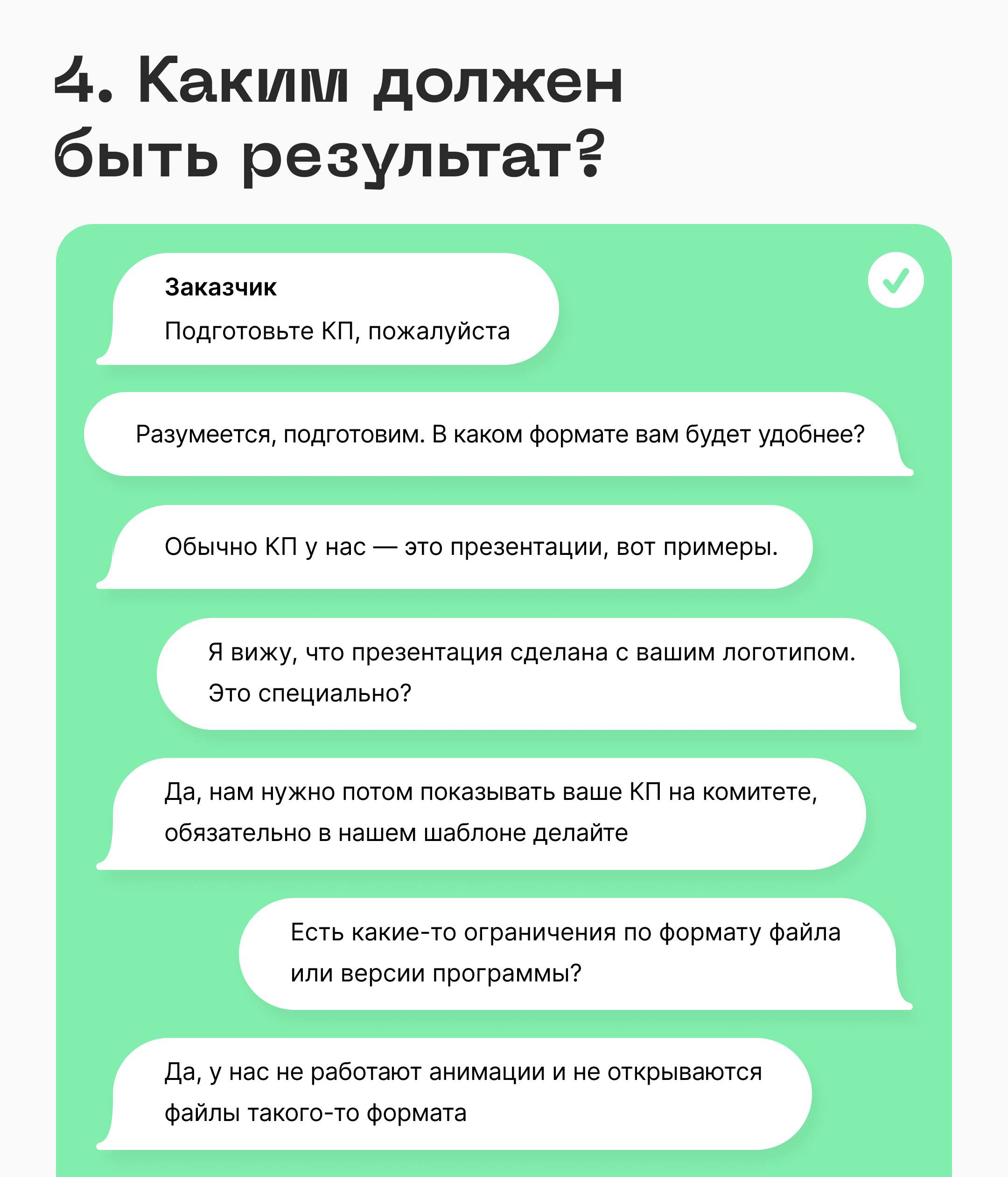 Четвёртый вопрос: каким должен быть результат?